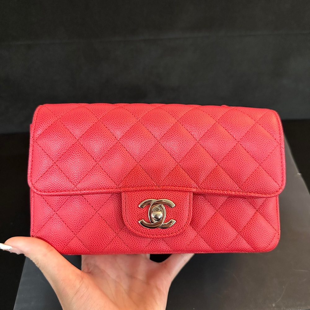 Chanel Red Quilted Clutch with Gold Hardware